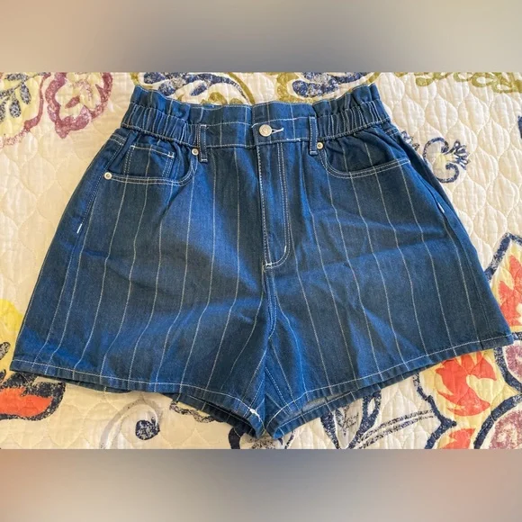 NWT - Loft high rise paperbag striped denim shorts 29 petite - Picture 1 of 3
